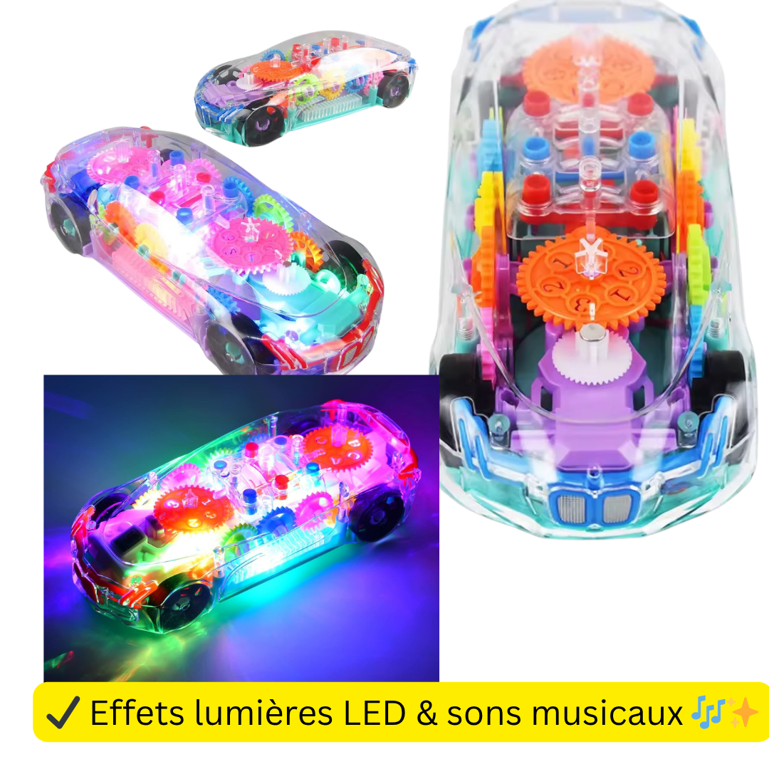 Voiture Transparente Électrique ABK – Engrenages Visibles, Lumières LED & Sons