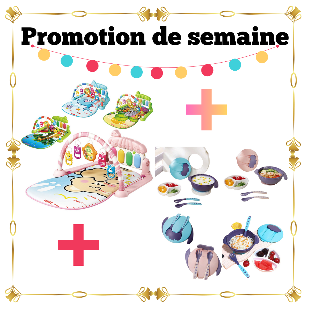 Pack Bébé 2 Articles – Tapis d’Éveil Piano Musical + Set Repas à Succion