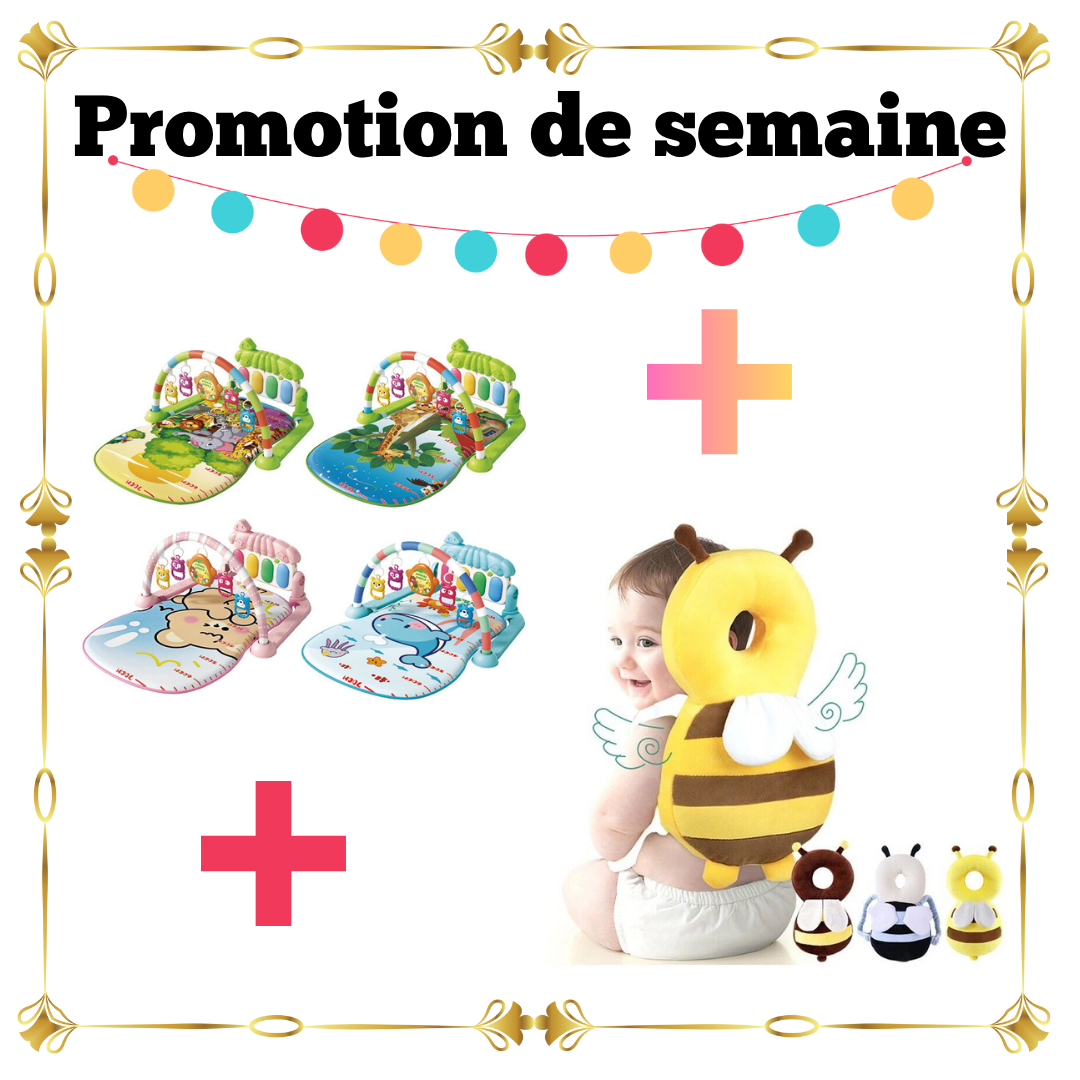 Pack Bébé 2 Articles – Tapis d’Éveil Piano Musical + Coussin de Protection Tête & Dos jaune