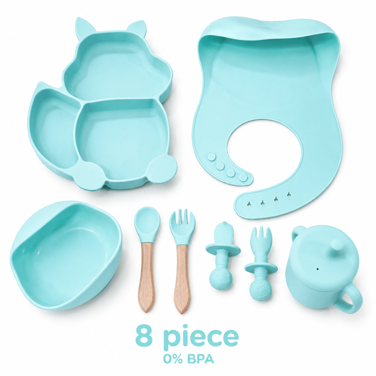Set Repas Bébé en Silicone Sans BPA – Ensemble d’Alimentation 8 Pièces
