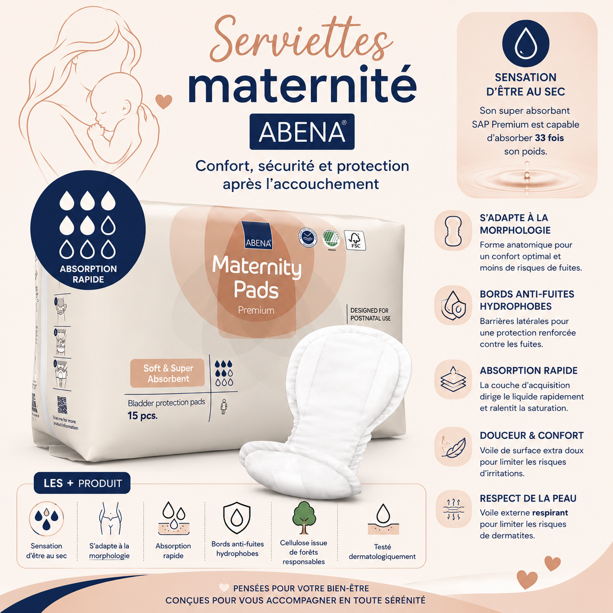 Serviettes Maternité ABENA – Confort & Protection
