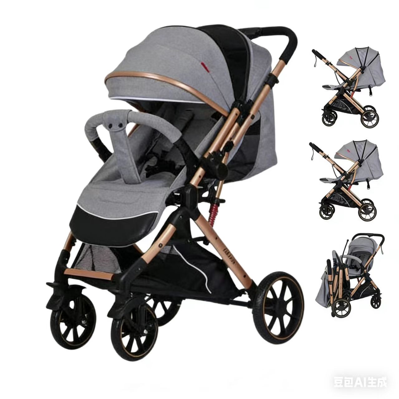 Poussette Bébé Belecoo B1 – Luxe, Confort & Pliage Rapide gris