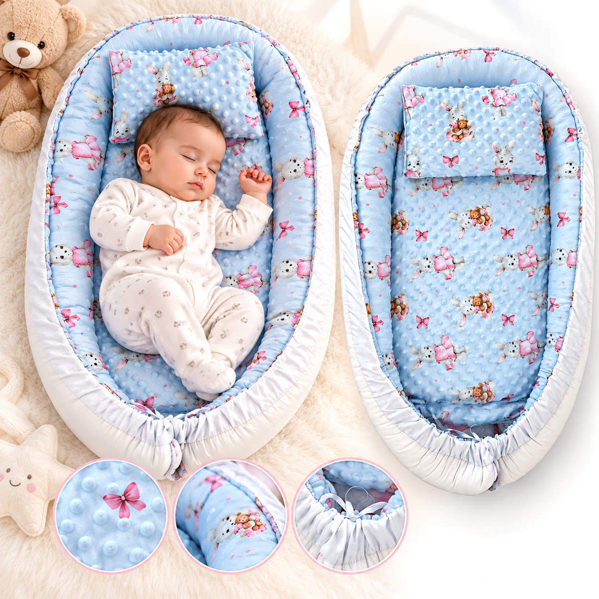 Baby Nest Bébé avec Coussin – Nid Douillet à Motifs