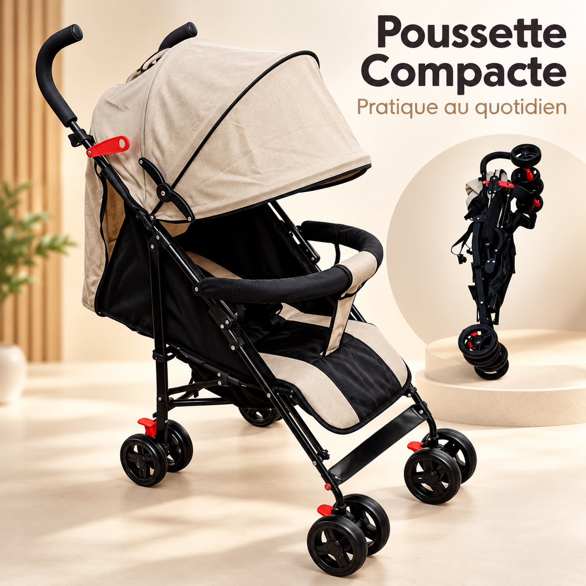 Poussette Canne Bébé Légère – De 0 à 4 Ans Beige