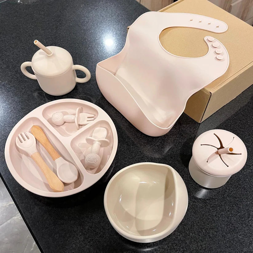 Set Repas Bébé en Silicone Sans BPA – Ensemble d’Alimentation 9 Pièces