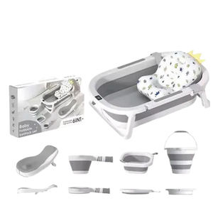 Baignoire Bébé Pliable Multifonction 6-en-1 avec Thermomètre Intégré et Coussin Flottant