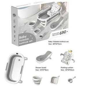 Baignoire Bébé Pliable Multifonction 6-en-1 avec Thermomètre Intégré et Coussin Flottant