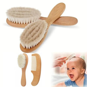 Brosse à Cheveux en Bois et Laine Douce pour Bébé