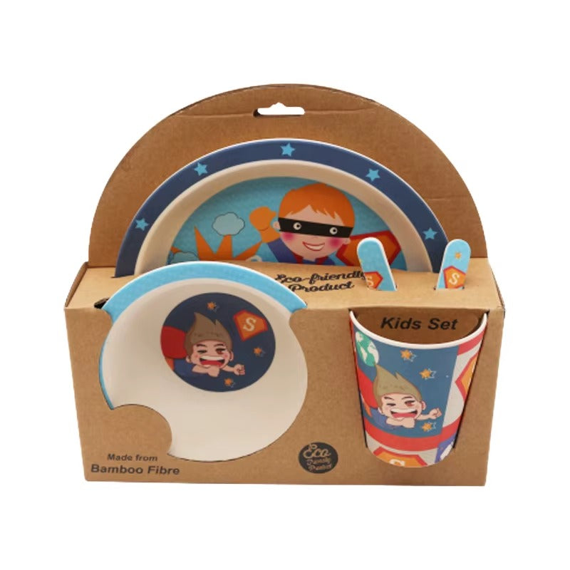 Set Repas Enfant 5 Pièces en Fibre de Bambou – Design Grenouille Écologique