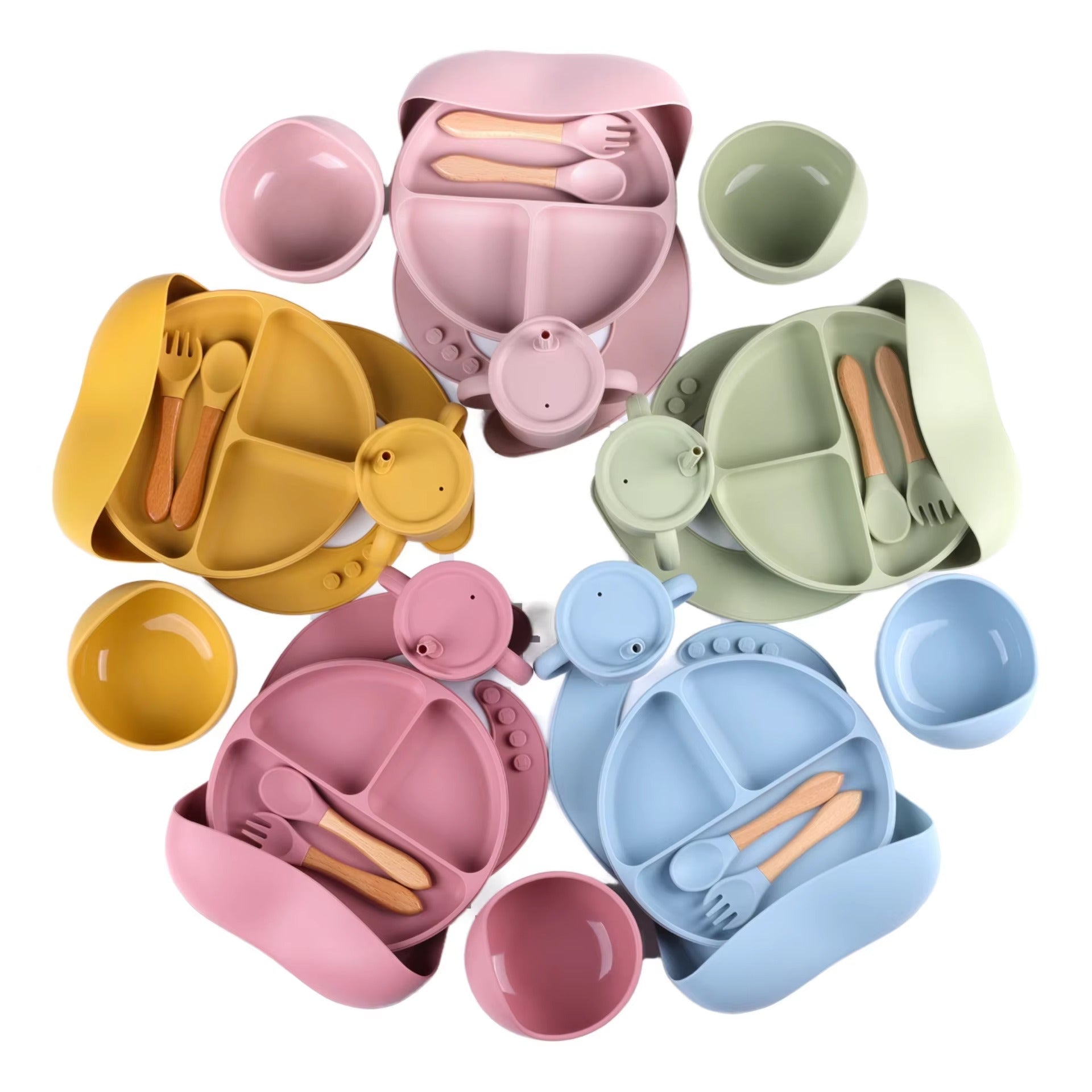 Set Repas Bébé en Silicone Sans BPA – Ensemble d’Alimentation 9 Pièces