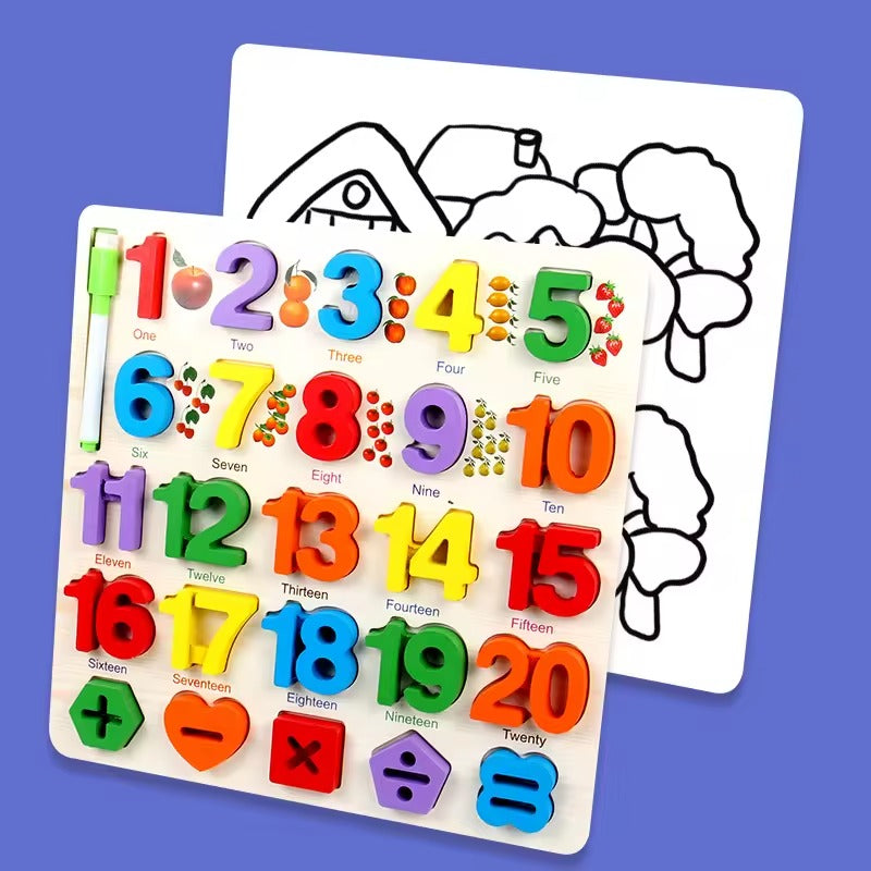 Chiffres en Bois avec Stylo – puzzle éducatif Montessori