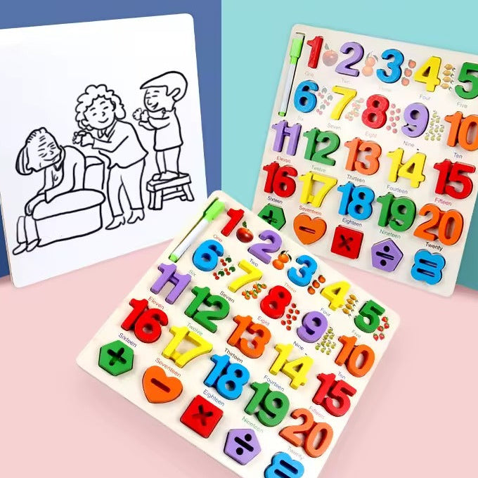 Chiffres en Bois avec Stylo – puzzle éducatif Montessori
