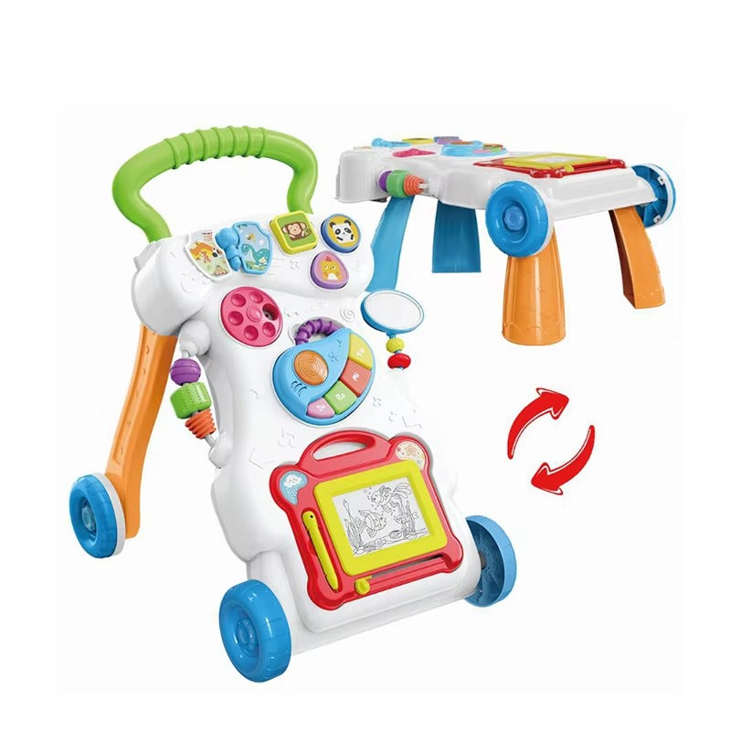 Trotteur Bébé Évolutif 2-en-1 avec Tableau d’Activités, Piano Musical et Table de Jeux