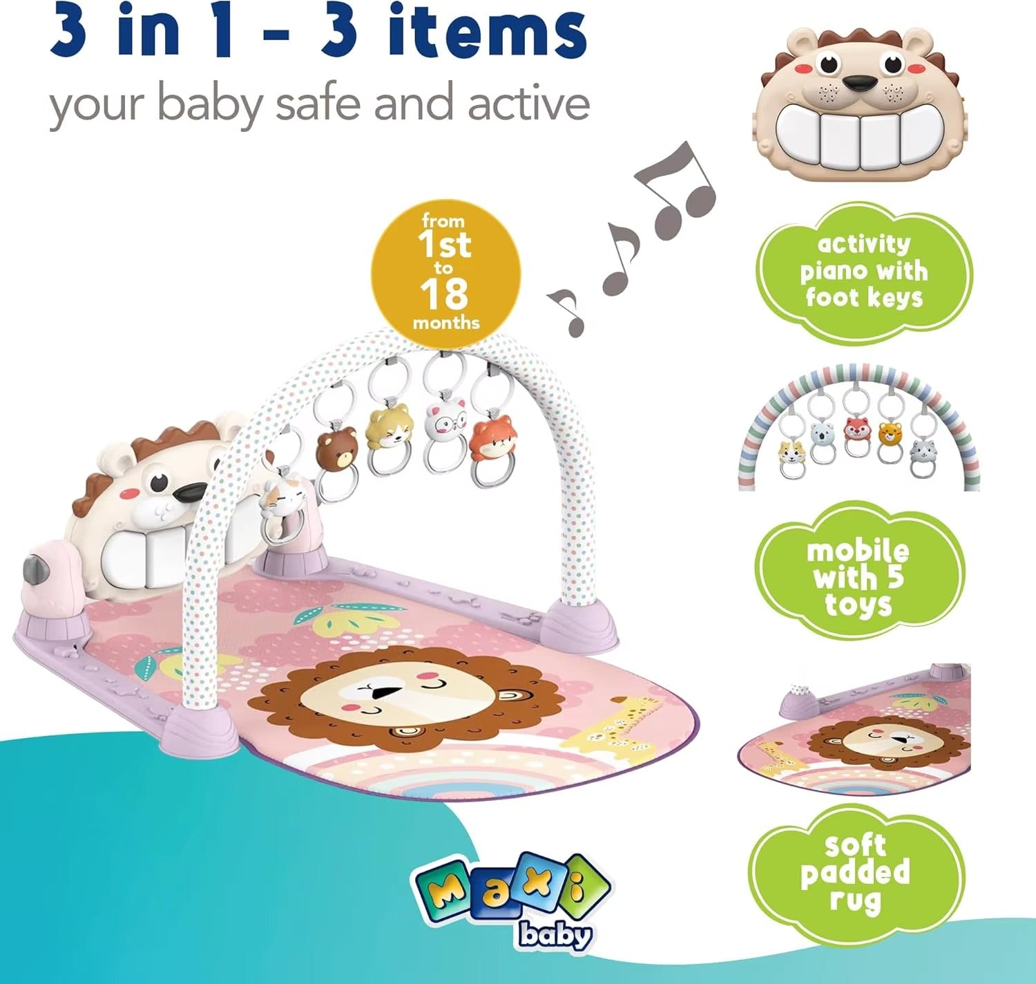 Piano à Pédales Bébé – Tapis d’Éveil Musical Montessori