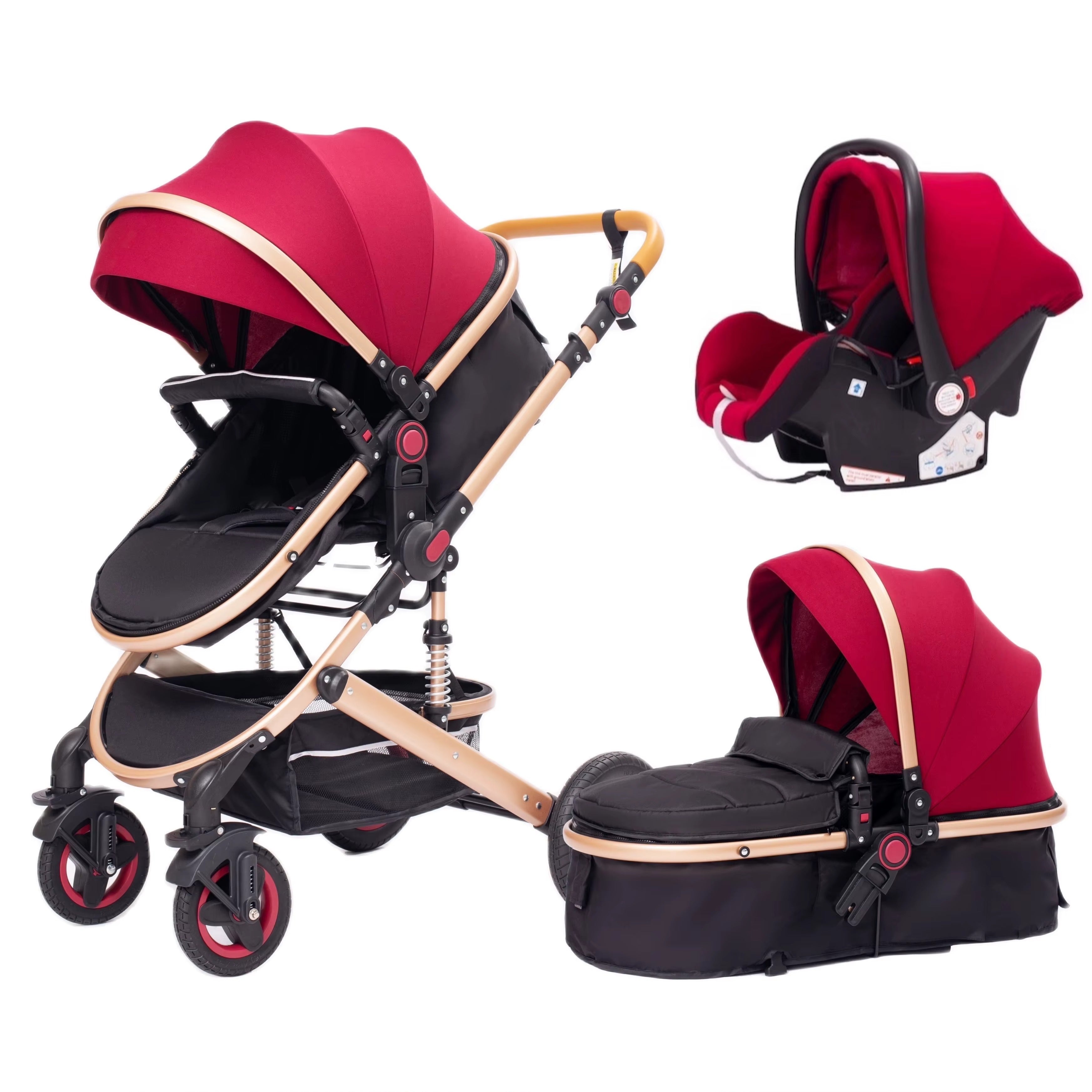 Poussette Réversible Mon Bébé 3 en 1 – Avec Maxi Cosi & Sac à Langer - grena