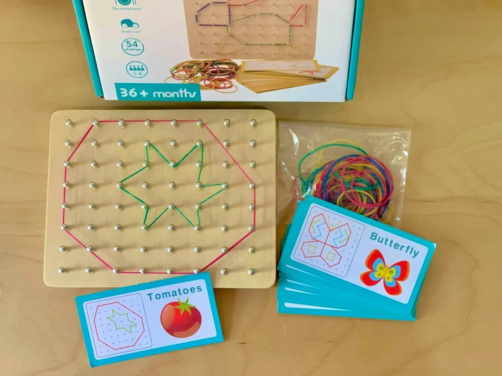 Géoboard Montessori – Clous & Élastiques avec Cartes Modèles
