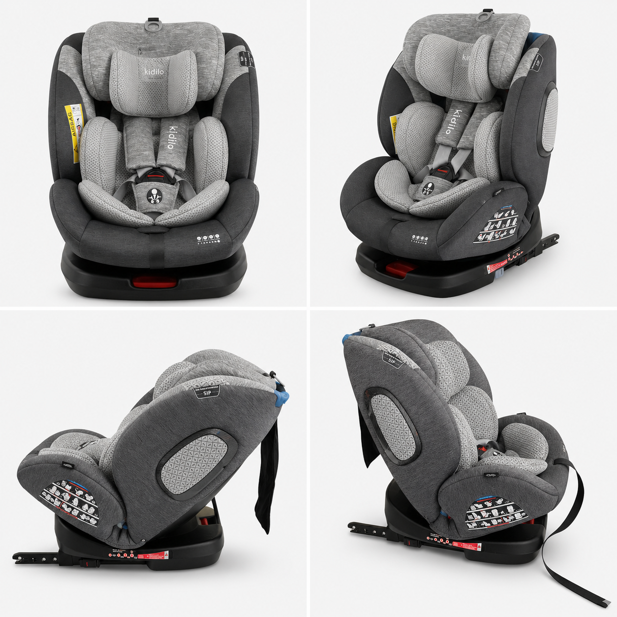 Siège Auto Kidilo 360° ISOFIX Gris Clair – Évolutif 0 à 36 kg