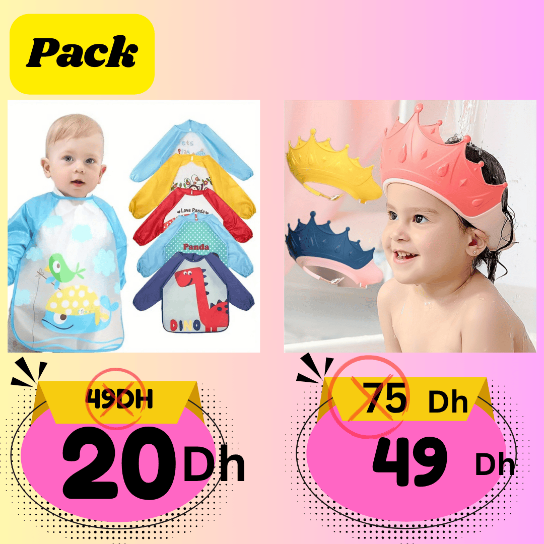 Pack Bébé – Bonnet de Douche + Bavoir à Manches Longues
