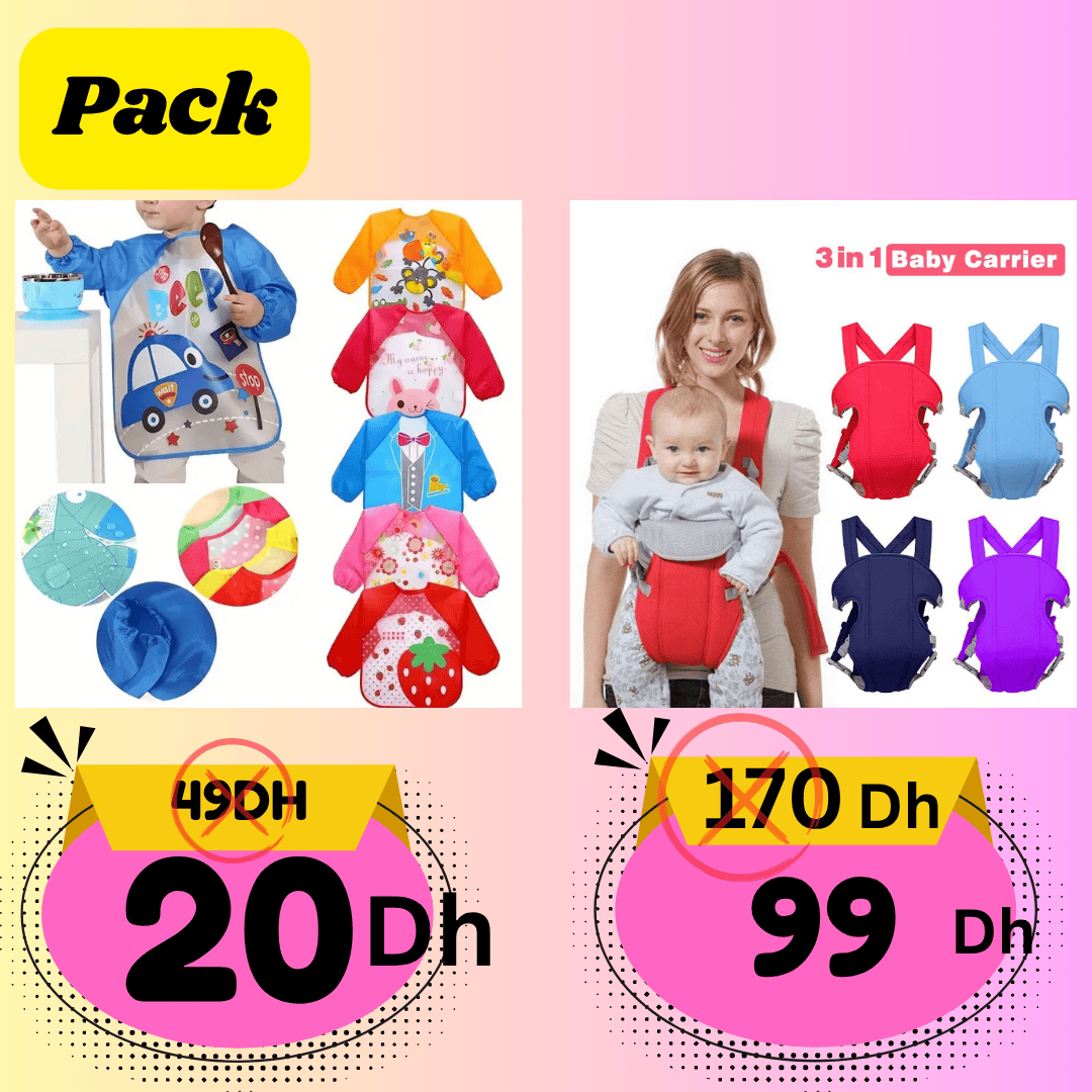 Pack Bébé – Porte-Bébé 4 Positions + Bavoir à Manches Longues