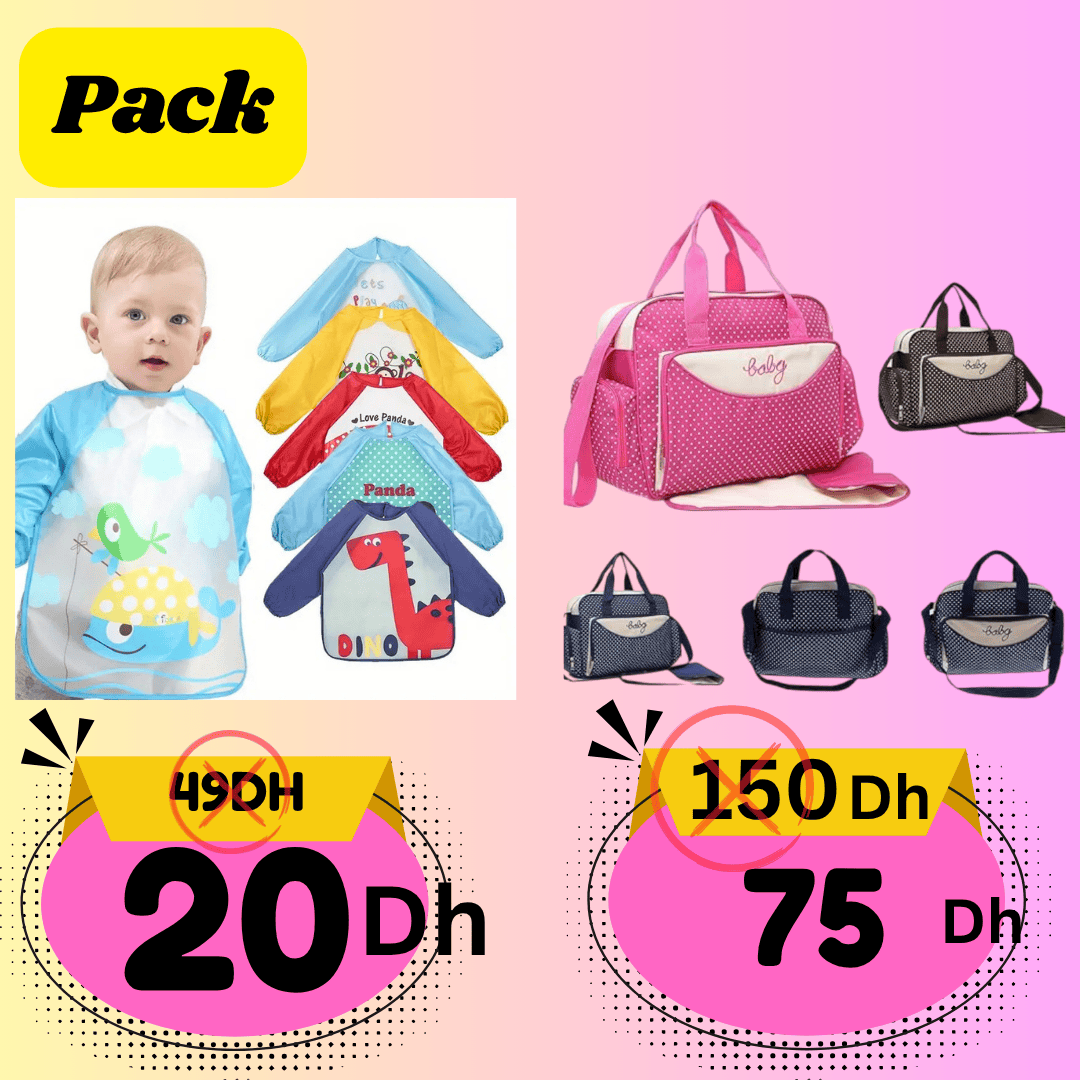 Pack Bébé – Sac à Langer Multifonction + Bavoir à Manches Longues
