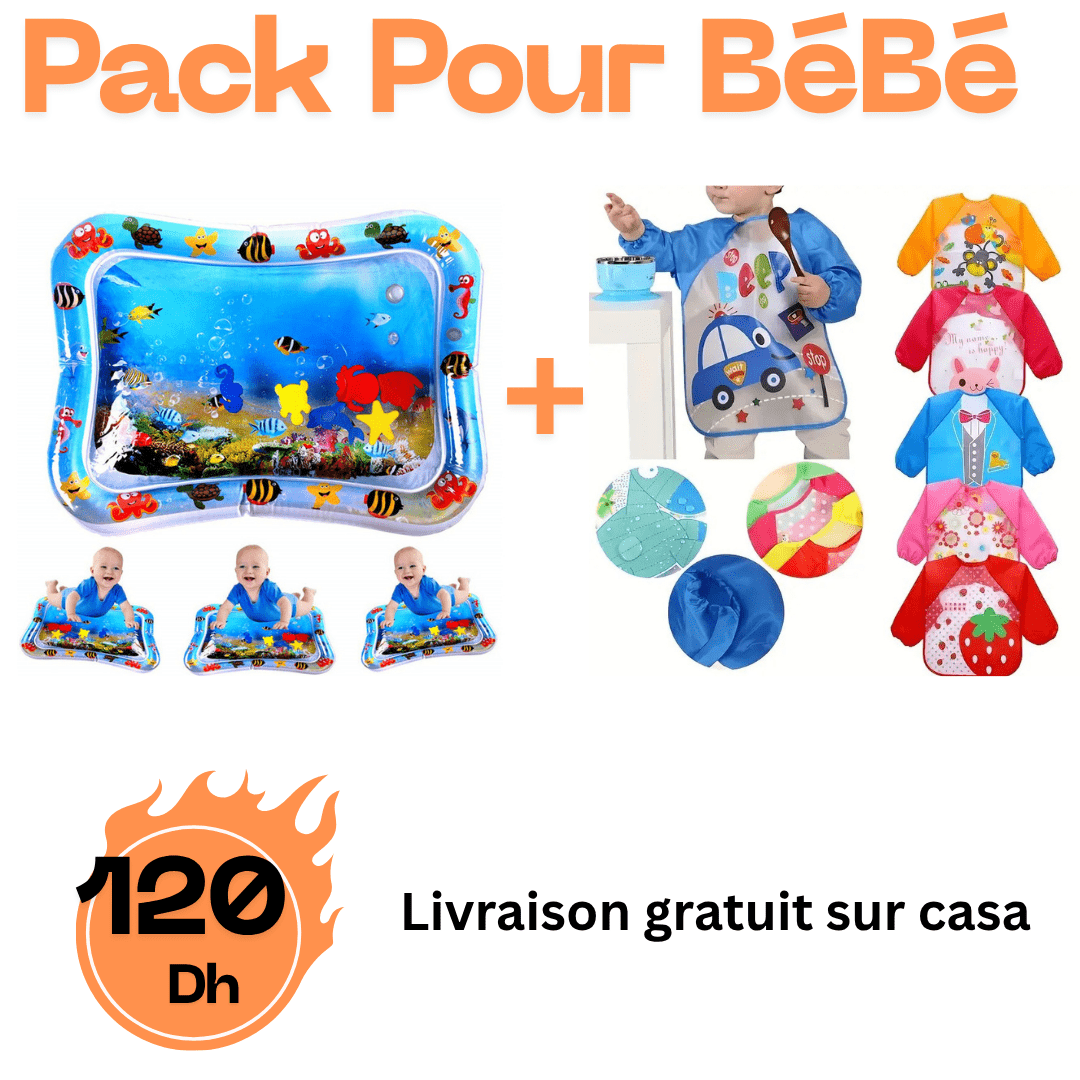 Pack Bébé – Tapis d’Eau Gonflable + Bavoir Imperméable à Manches Longues