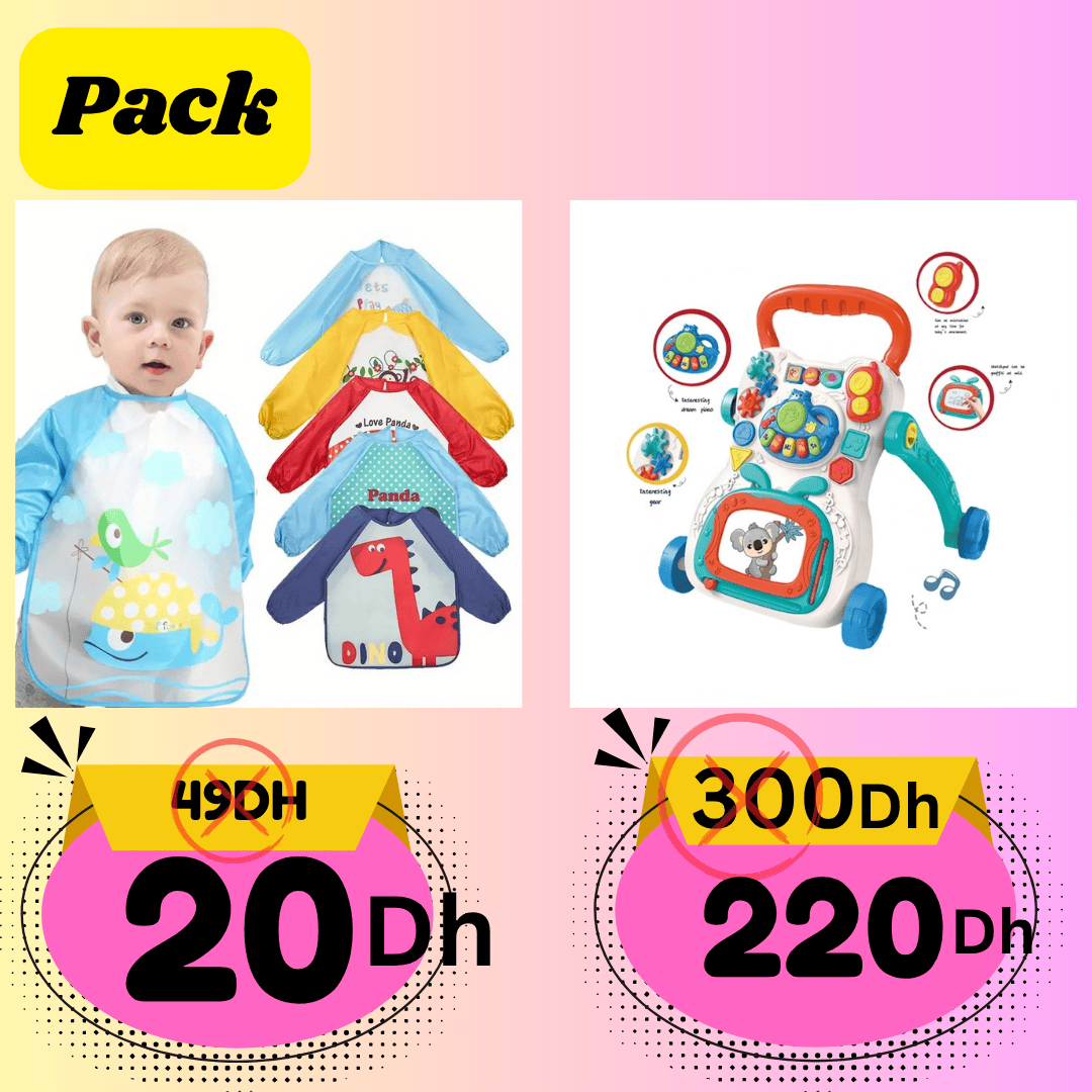 Pack Bébé – Trotteur Musical Multifonction + Bavoir à Manches Longues