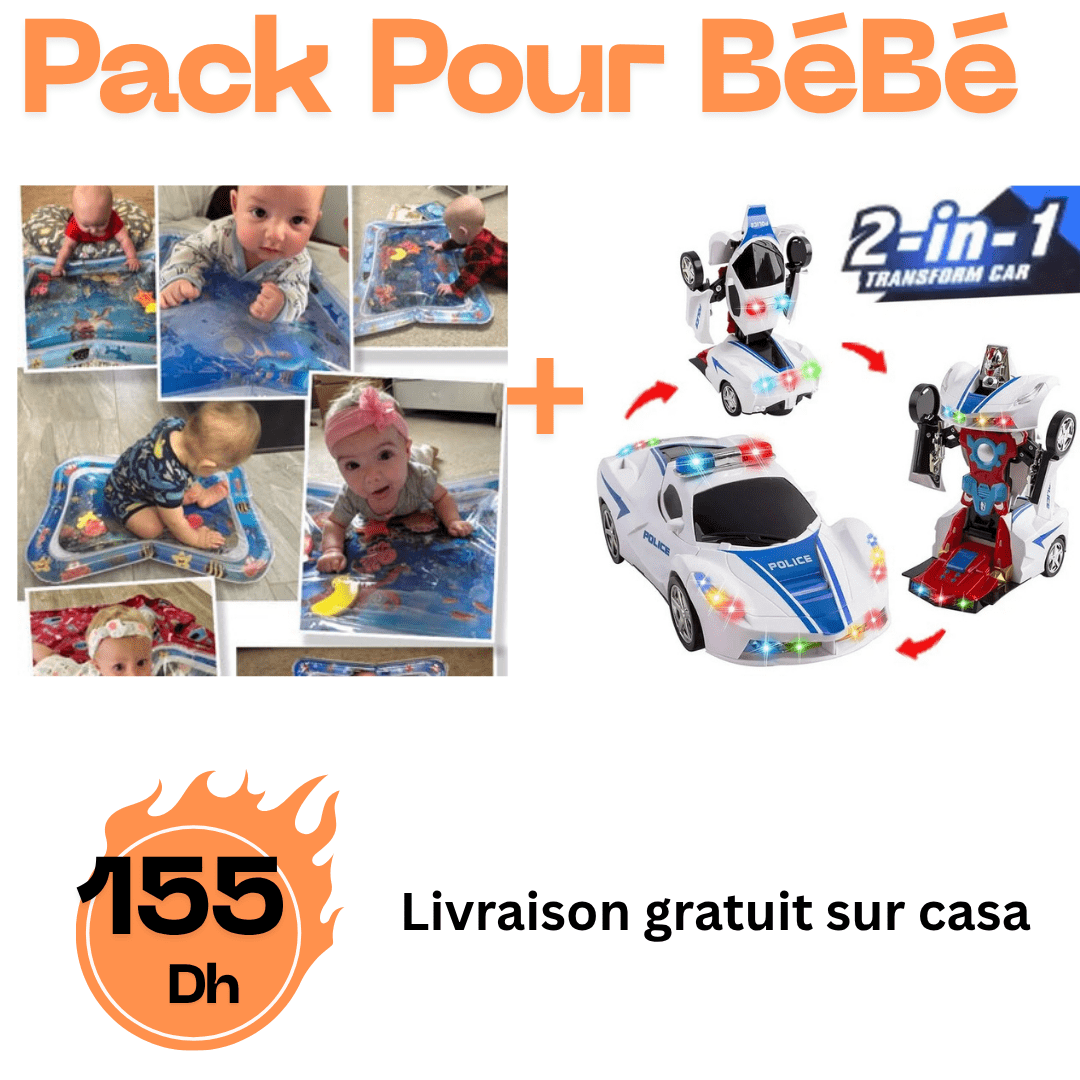 Pack Éveil & Action : Tapis d'Eau Gonflable et Voiture 2-en-1