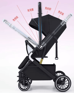 Poussette Bébé Valise Pliable et Luxe – Voyage Facile et Confort Assuré Noir