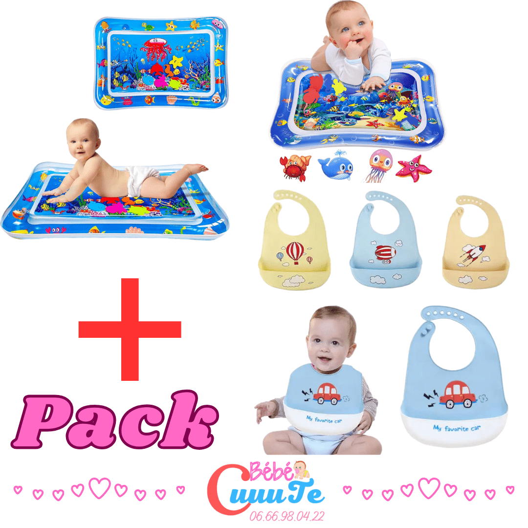 Pack Tapis d'eau Gonflable + Bavoir silicone Produit_bebe_maroc