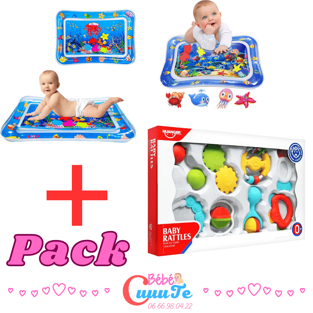 Pack Tapis d'eau Gonflable + Lot de 8 Hochet Produit_bebe_maroc
