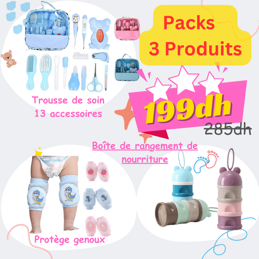 Packs de 3 Produits (Trousse soin + Protège genoux + Boite de rangement) Produit_bebe_maroc