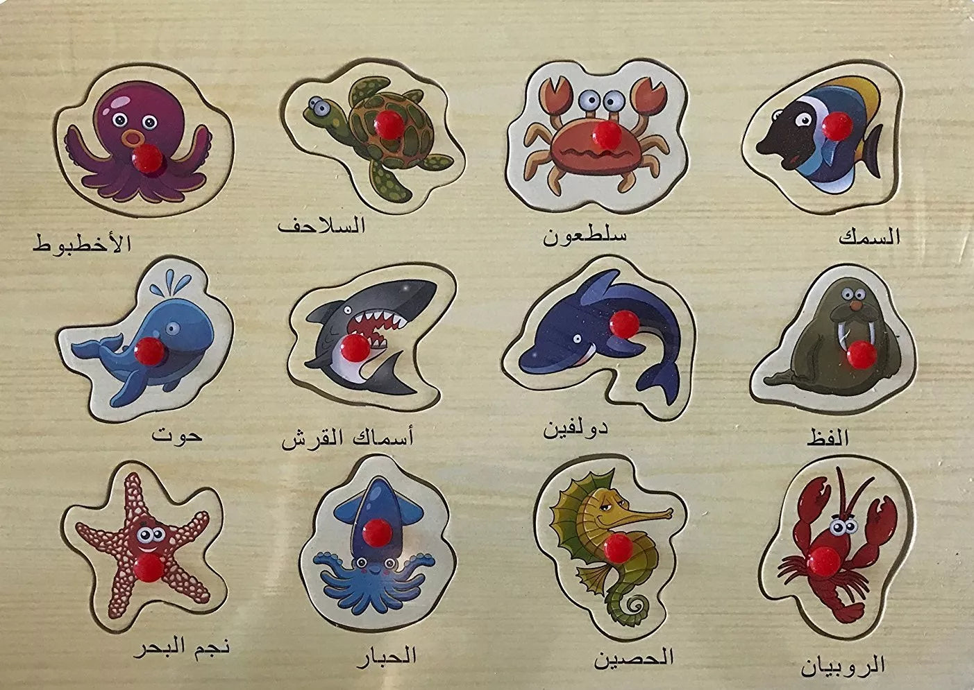 Puzzle Animaux Marins en Bois – Apprentissage en Arabe