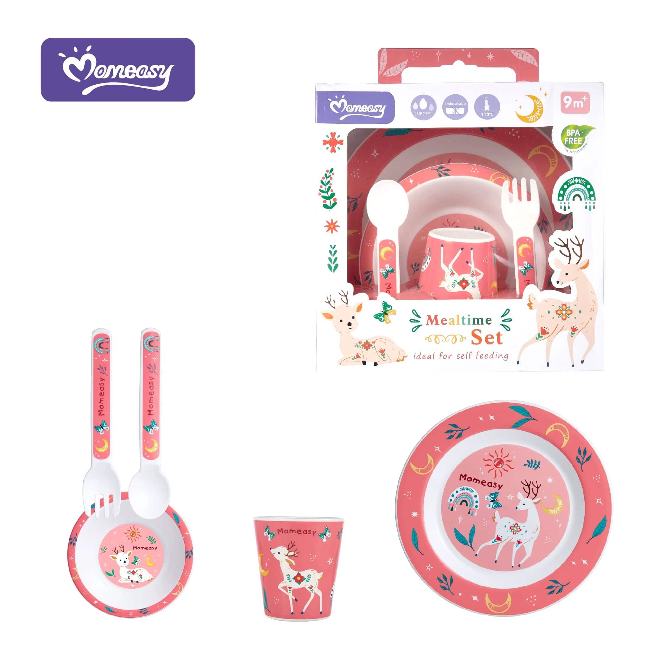 Set Repas Bébé 5 Pièces Sans BPA – Bol, Cuillère, Fourchette & Assiette pour Repas Sûrs