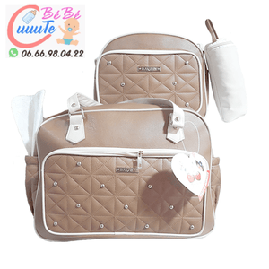 Pack Sac A Langer Bébé En Cuir 4 Pièces Beige
