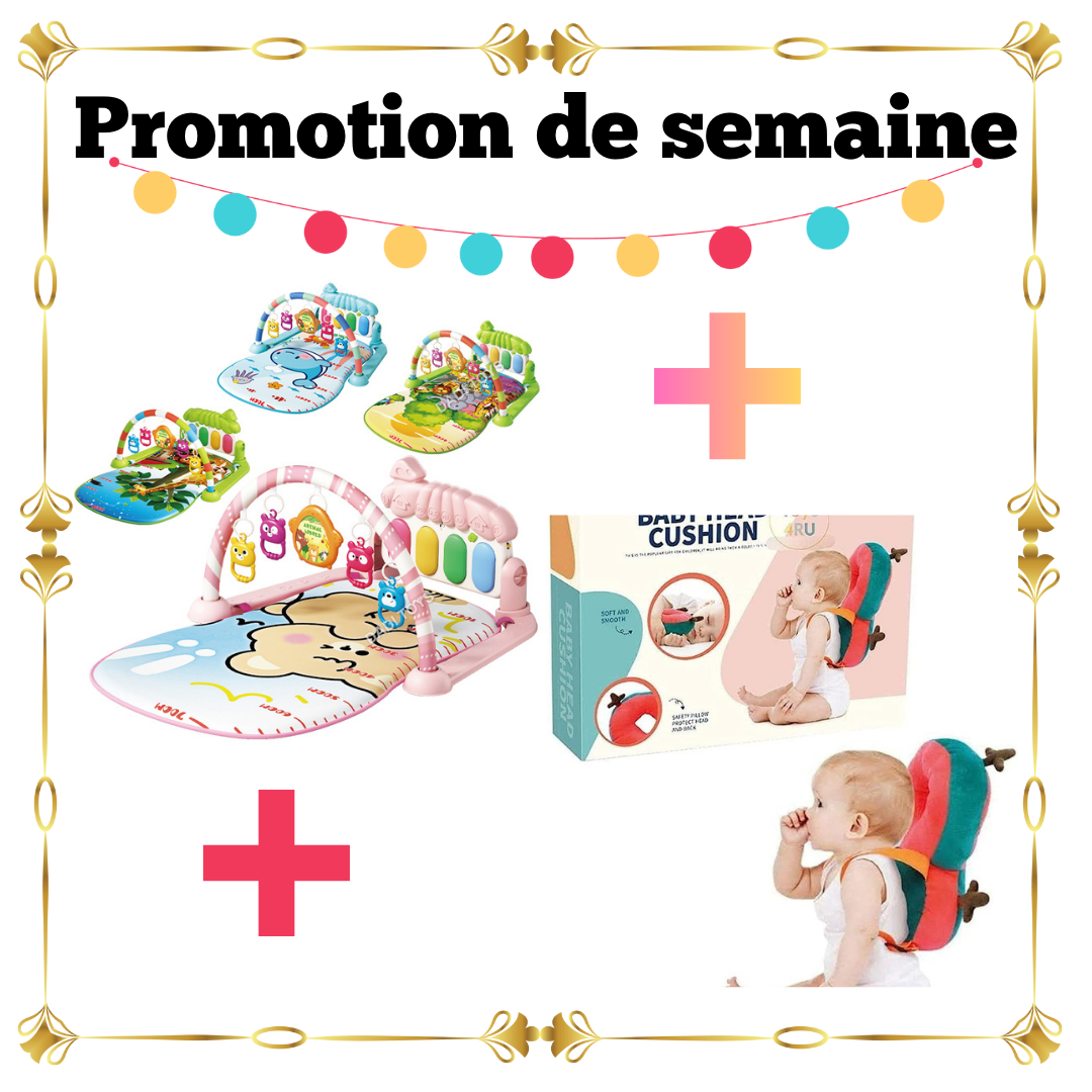 Pack Bébé 2 Articles – Tapis d’Éveil Piano Musical + Coussin de Protection Tête