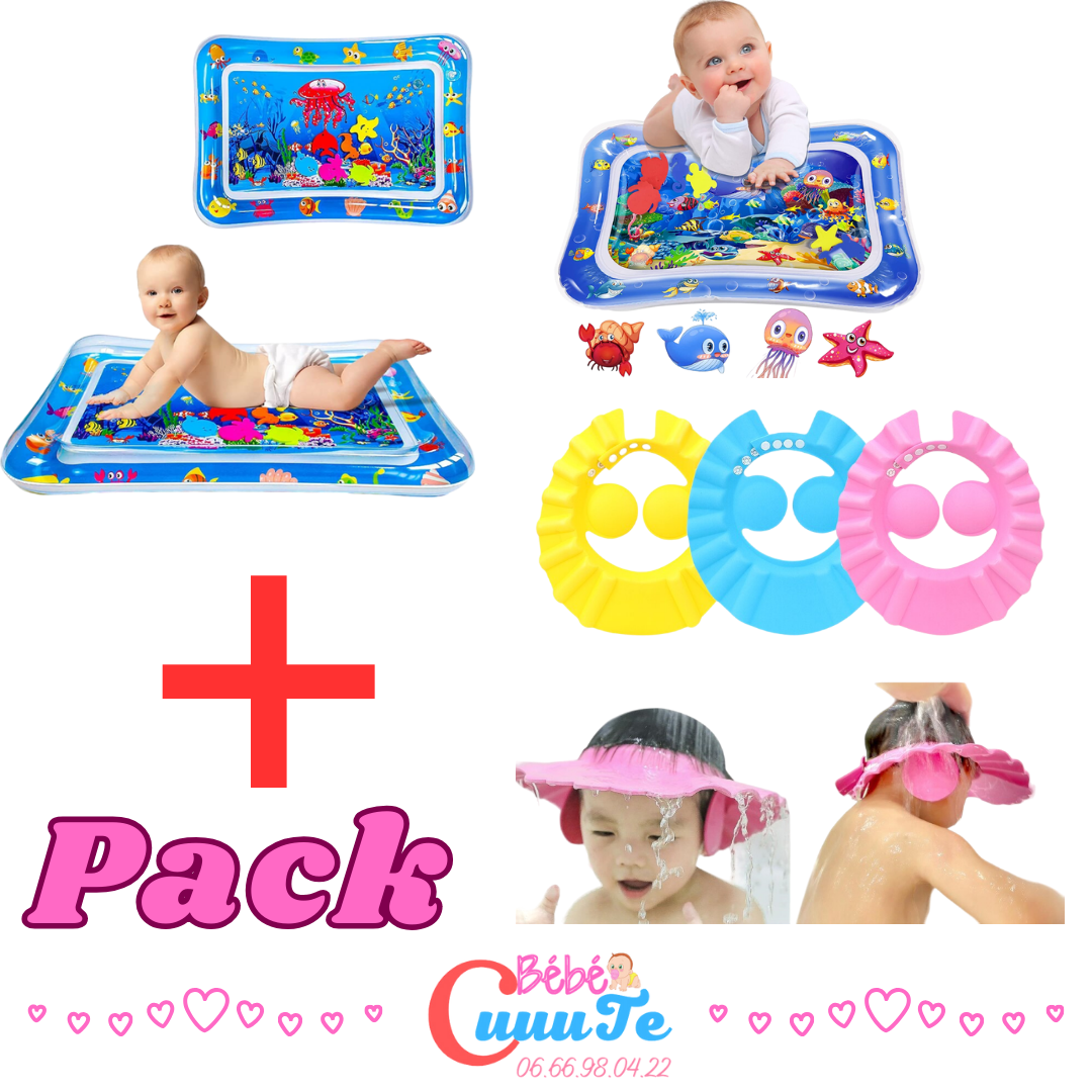 Pack Tapis d'eau Gonflable + Baby Shower Cap