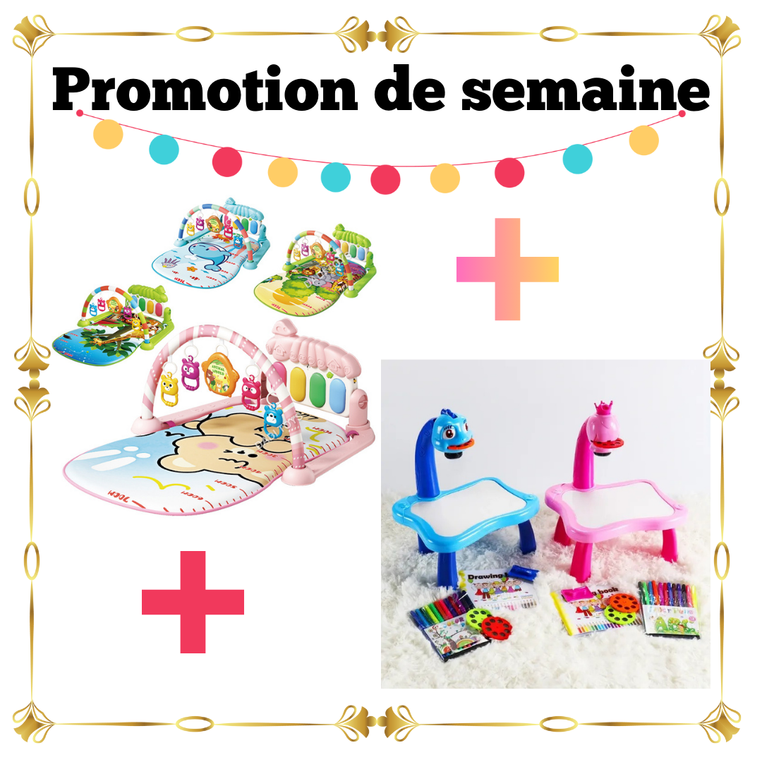Pack Bébé 2 Articles – Tapis d’Éveil Piano Musical + Table de Dessin avec Projecteur