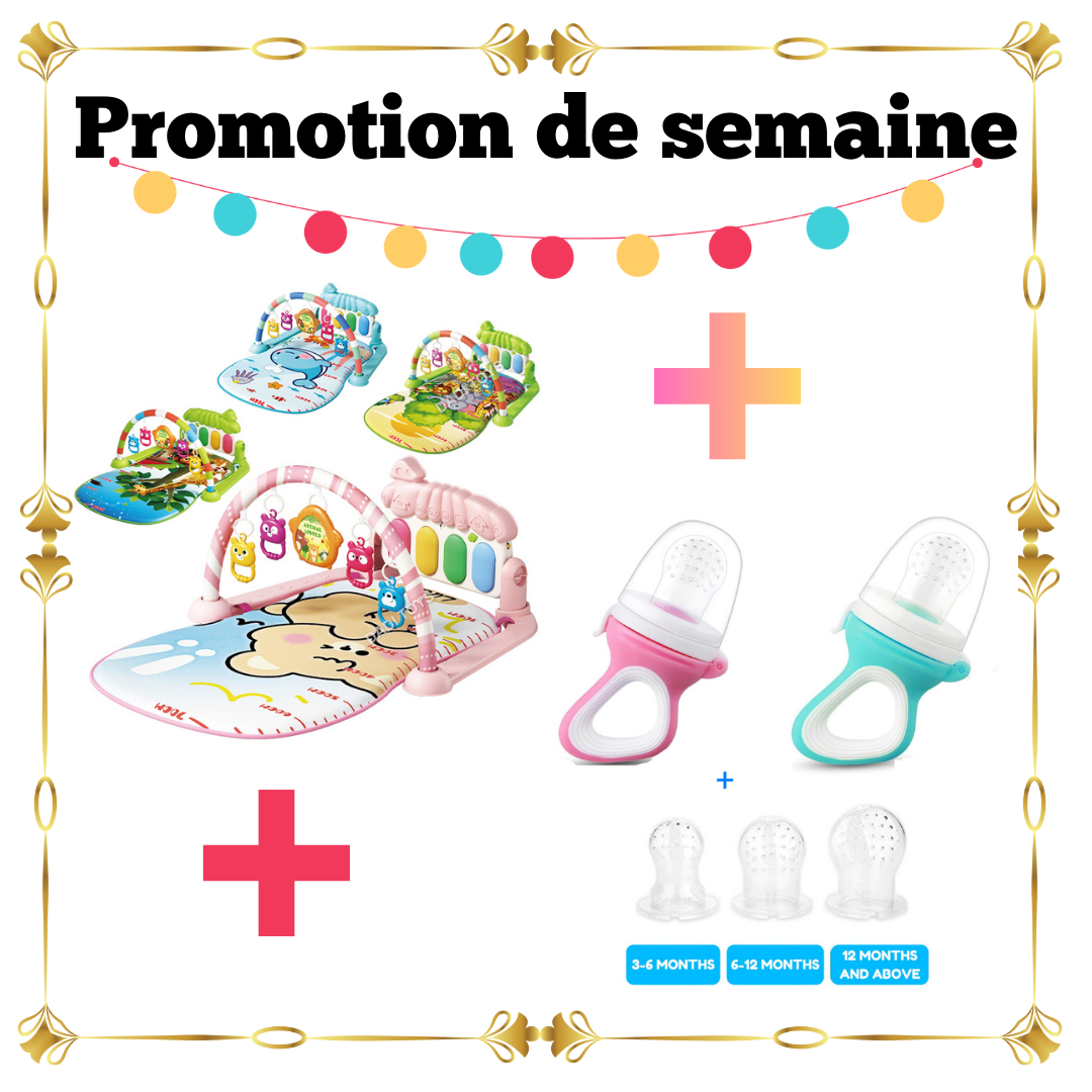 Pack Bébé 2 Articles – Tapis d’Éveil Piano Musical + Sucette de Fruit Évolutive (3 Tétines)