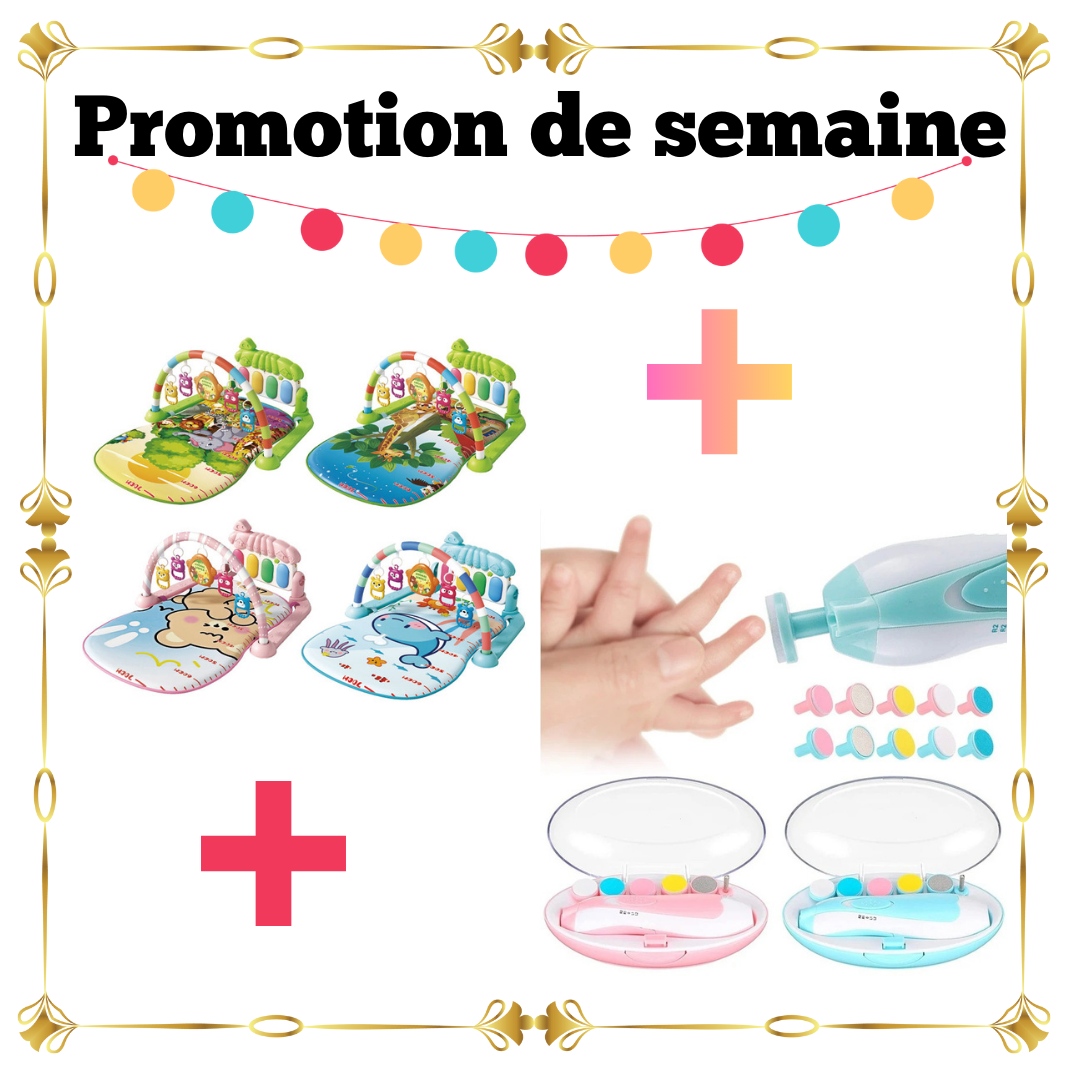 Pack Bébé 2 Articles – Tapis d’Éveil Piano Musical + Coupe-Ongles Électrique Bébé