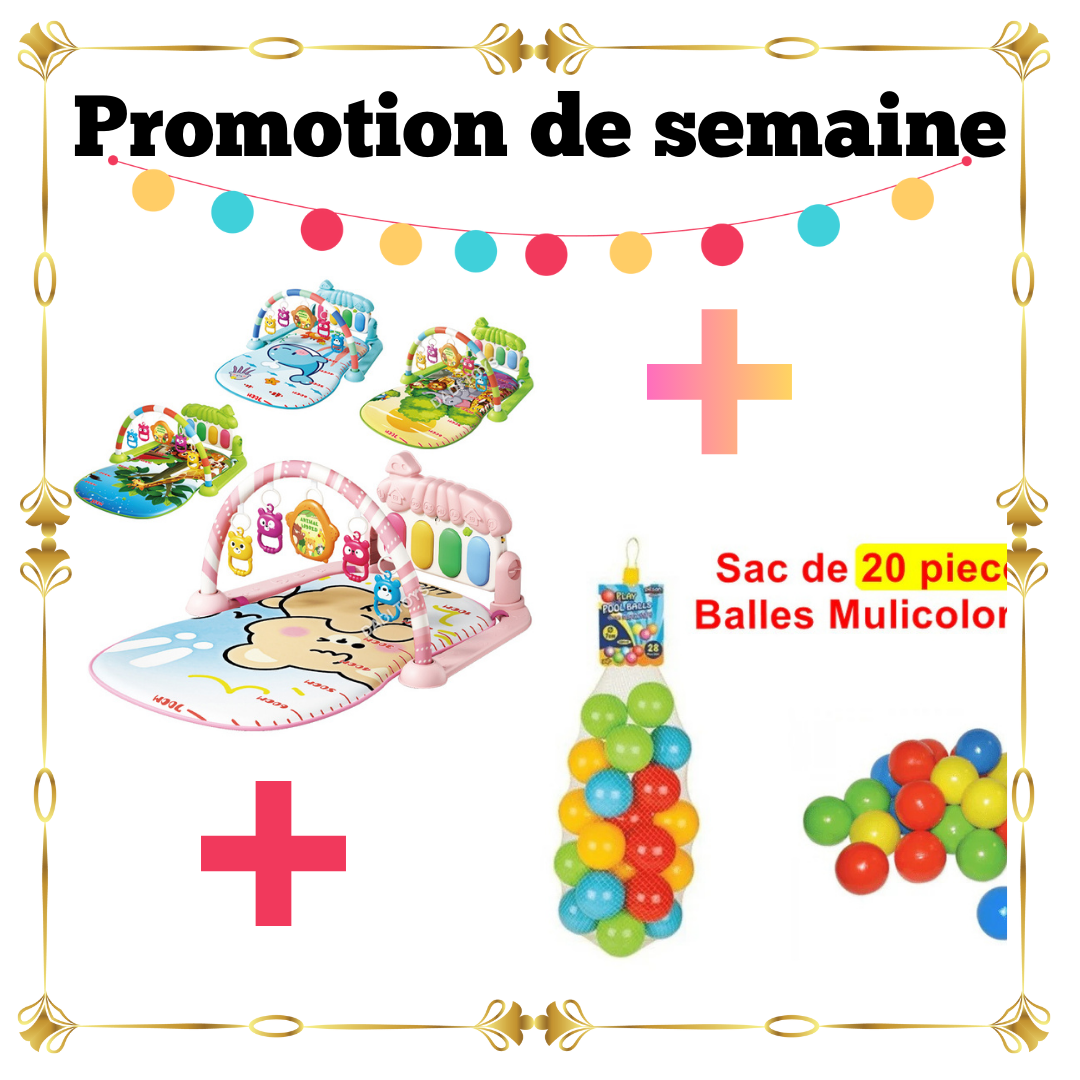 Pack Bébé 2 Articles – Tapis d’Éveil Piano Musical + 20 Balles Multicolores