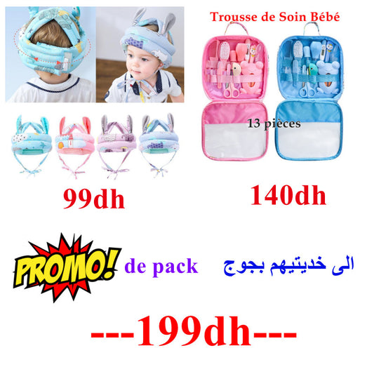 Protection de tête 360° +  Trousse complète de soin pour bébé, 13 accessoires