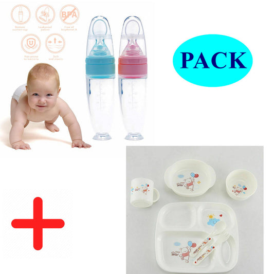 Pack de Biberon en Silicone +  kit d'alimentation pour bébé (6en1)