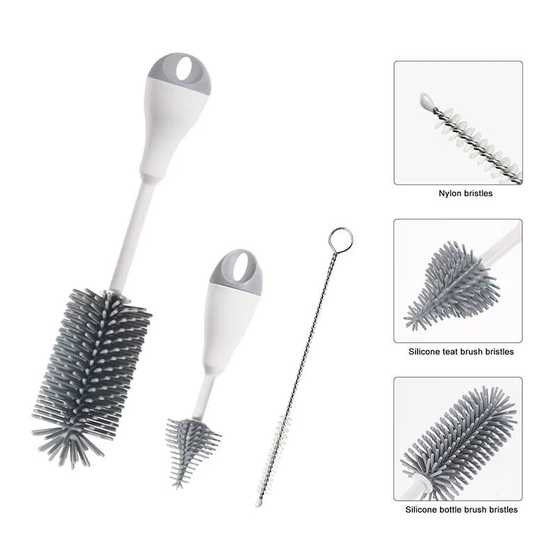 3 en 1 Brosse de Nettoyage Biberon Silicone – Tétine, Paille & Biberon