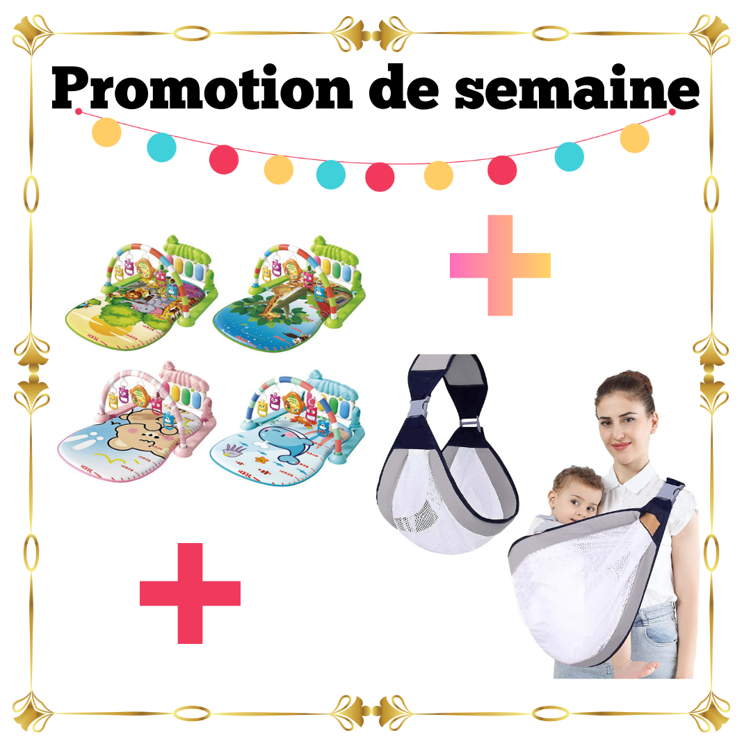 Pack Bébé 2 Articles – Tapis d’Éveil Piano Musical + Écharpe Porte-Bébé Respirante
