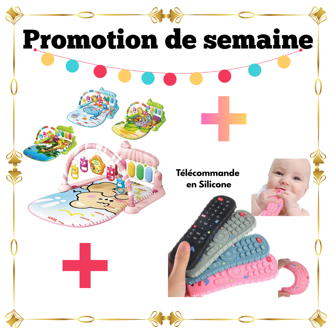 Pack Bébé 2 Articles – Tapis d’Éveil Piano Musical + Télécommande de Dentition
