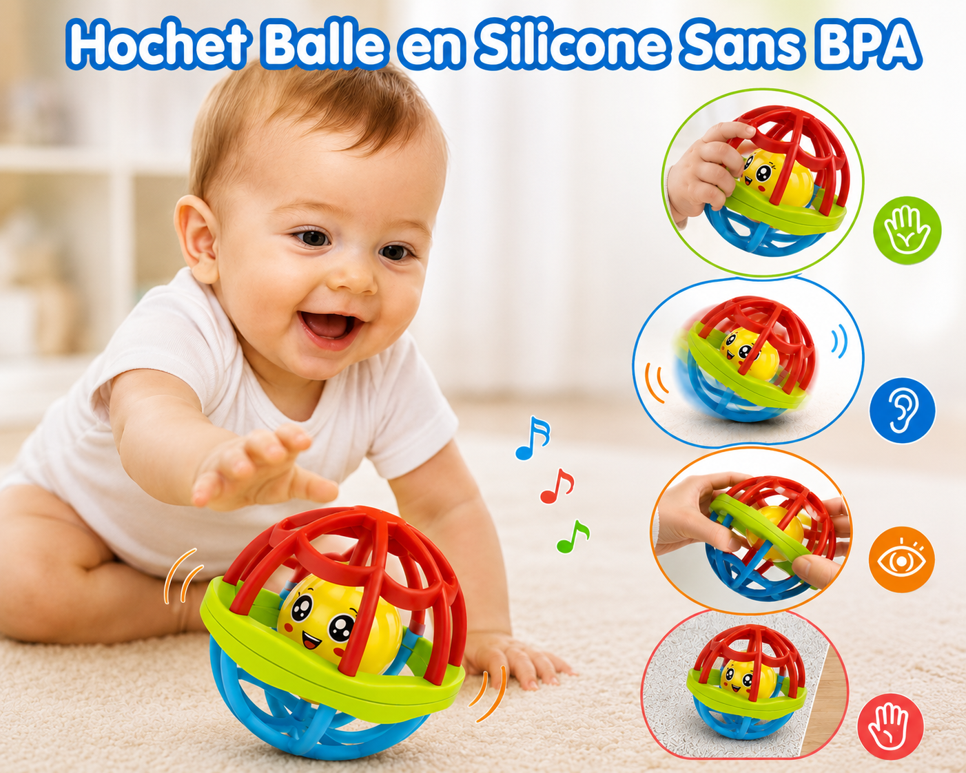 Hochet Balle Bébé – Jouet d’Éveil Sensoriel