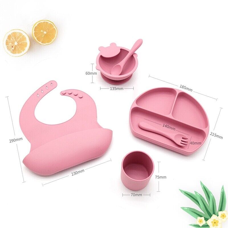 Assiette  Bebe en Silicone: Assiette Ventouse Bol Fourche Cuillère Bavoir et Tasse
