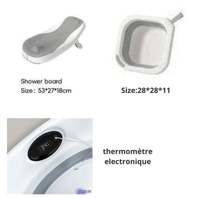 Baignoire Bébé Pliable Multifonction 6-en-1 avec Thermomètre Intégré et Coussin Flottant