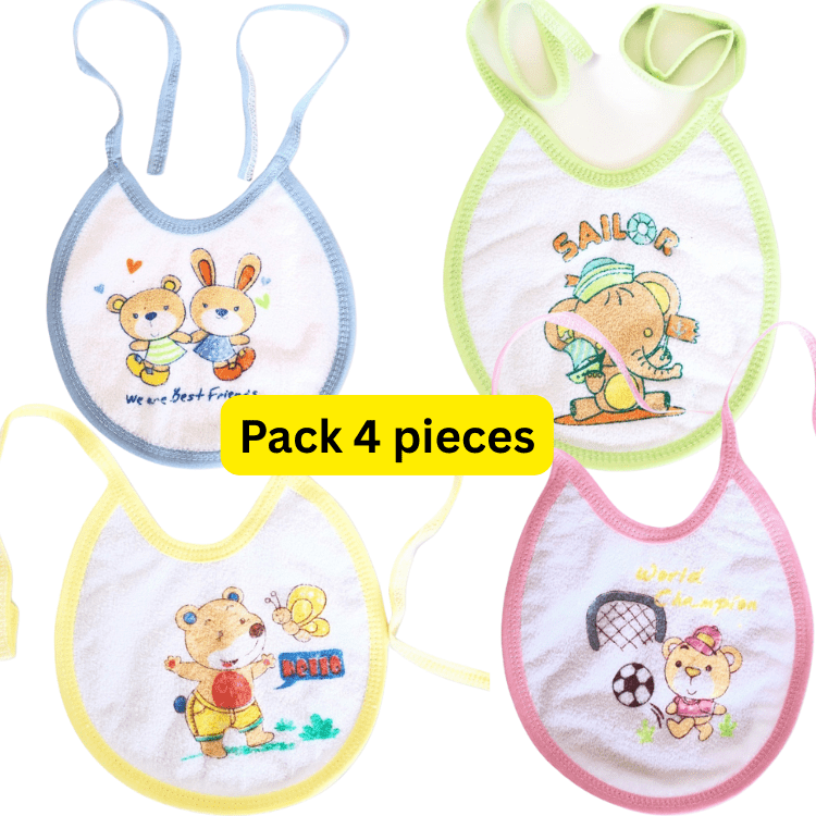 Bavoir Bébé Rond Imperméable en Bouclette Coton Pack 4 piecs