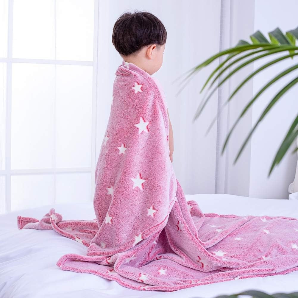 Couverture phosphorescente en flanelle douce à motif étoiles pour enfants